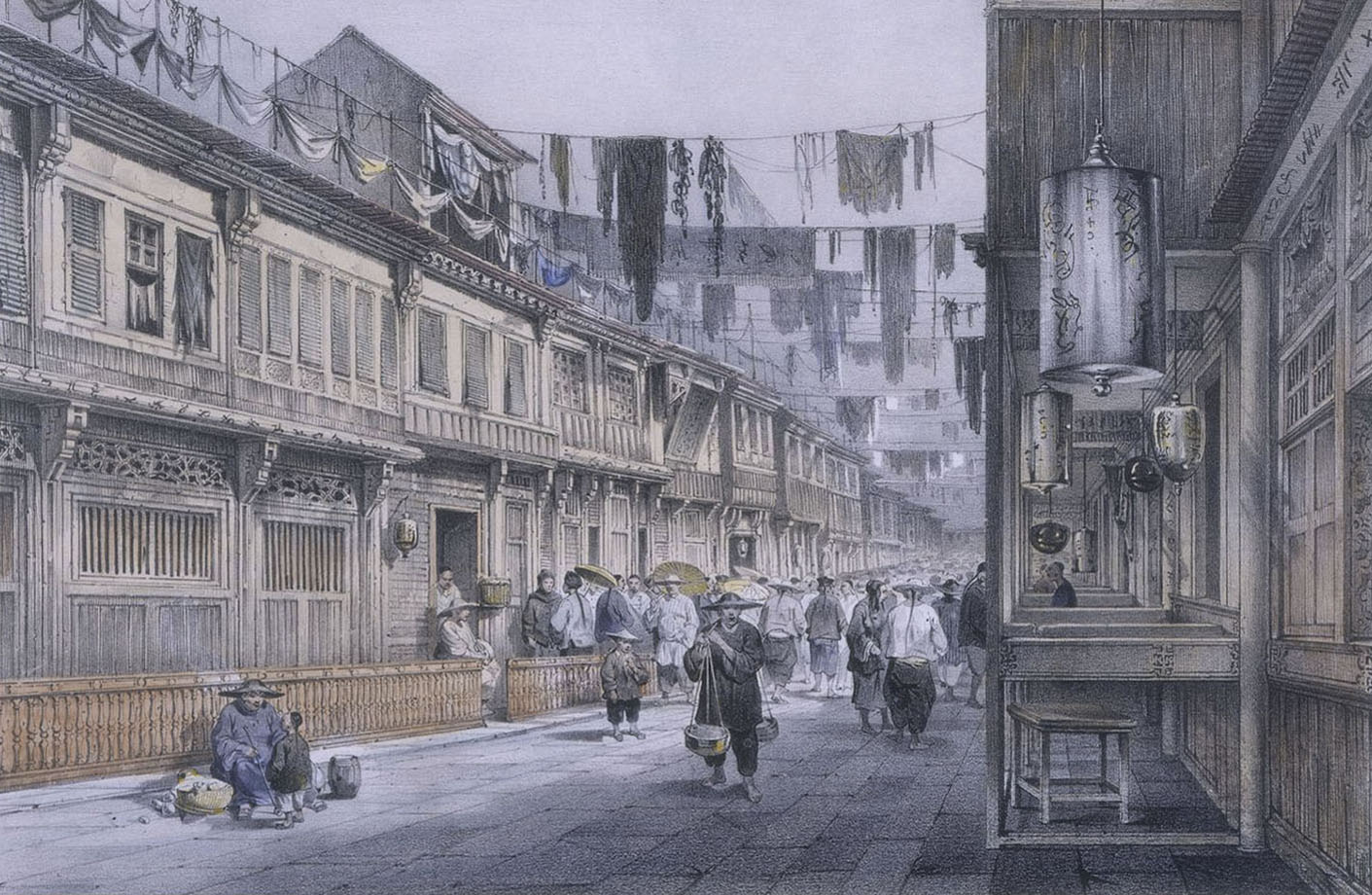 巴化勒米．拉伟湼（1805 – 1871）（画）；比切博斯（印） 十三行同文街一景