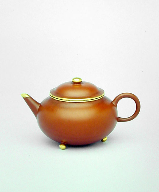 Export Teapot of Globular Shape with Gold Mounting