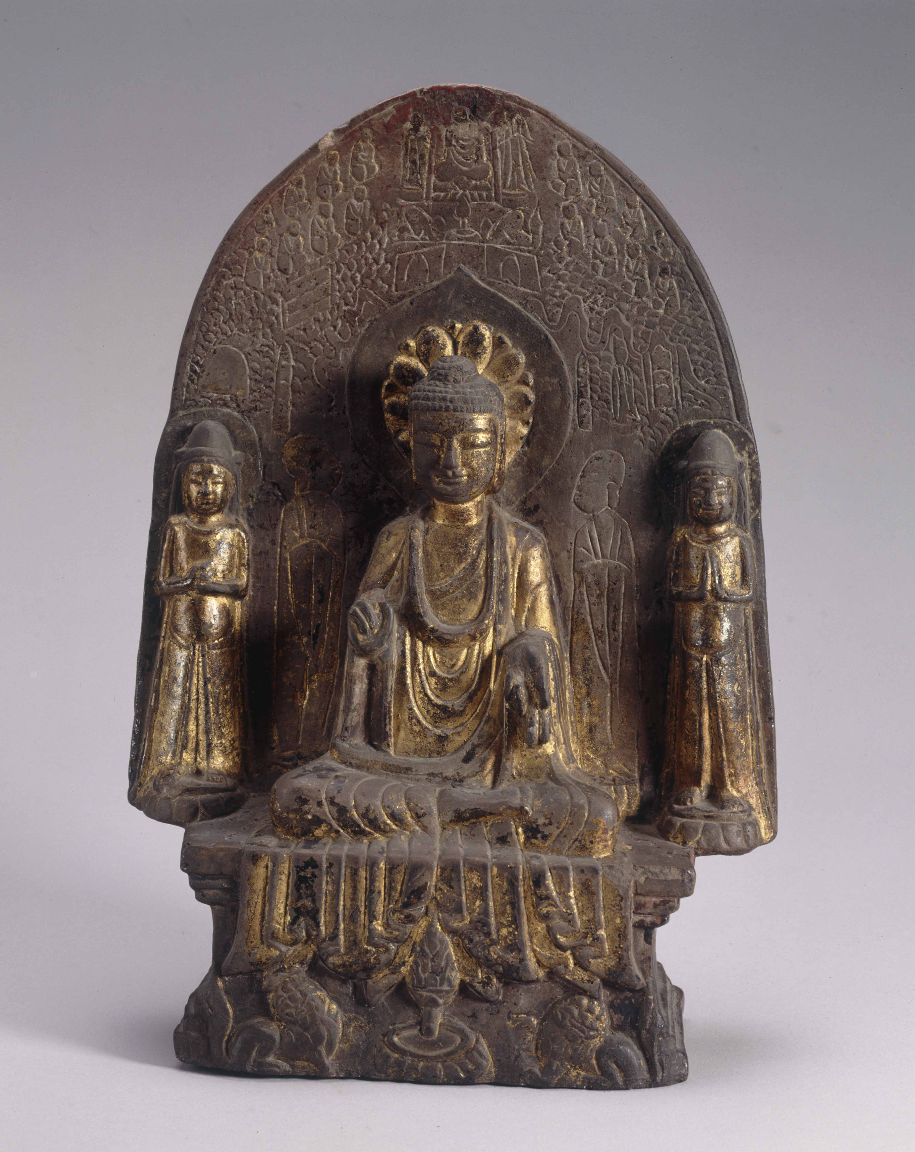 Gold-painted stone Sakyamuni Buddha dedicated by Shi Huiying