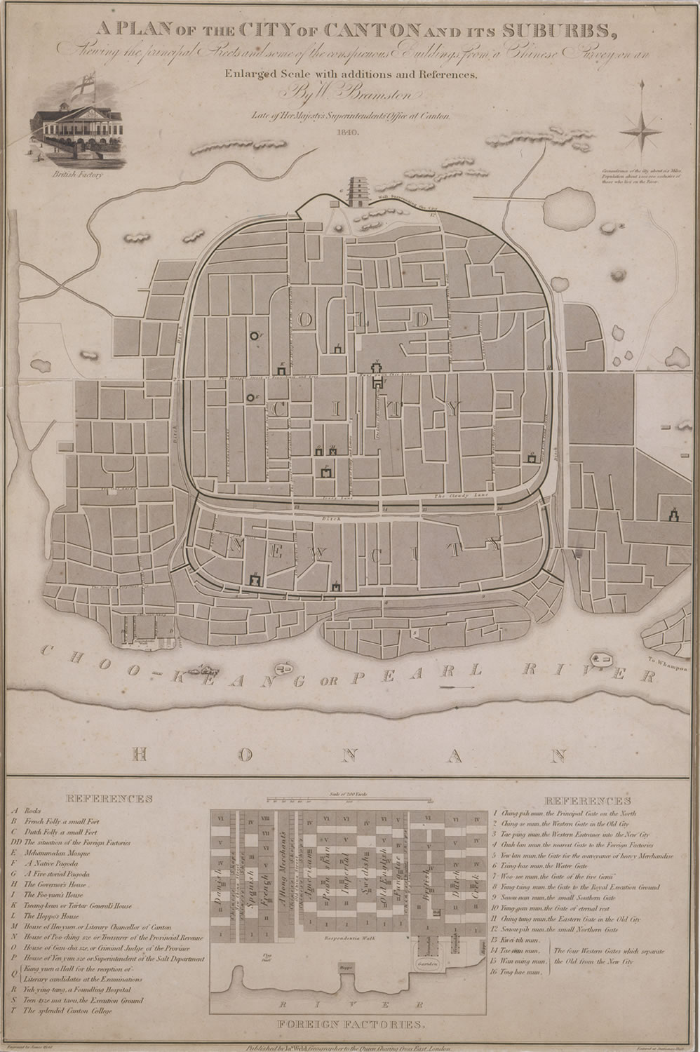 布蘭斯通 (畫)；占士．懷爾德 (1812 – 1887) (刻印及出版)<br> 廣州市及近郊地圖