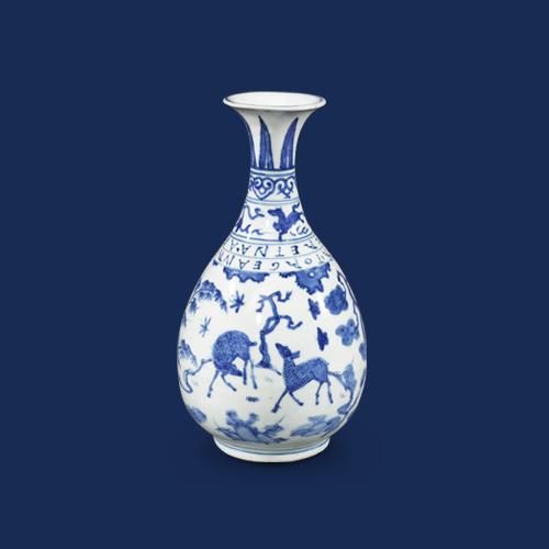 <i>Yuhuchun</i> vase with deers and cranes design in underglaze blue