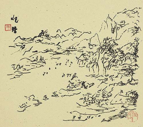Sketch of landscape in ink
