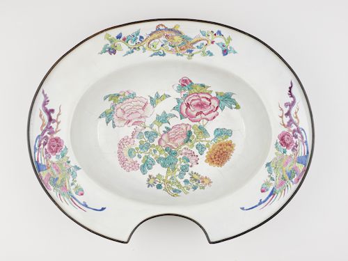 Barber's basin with floral design in painted enamels