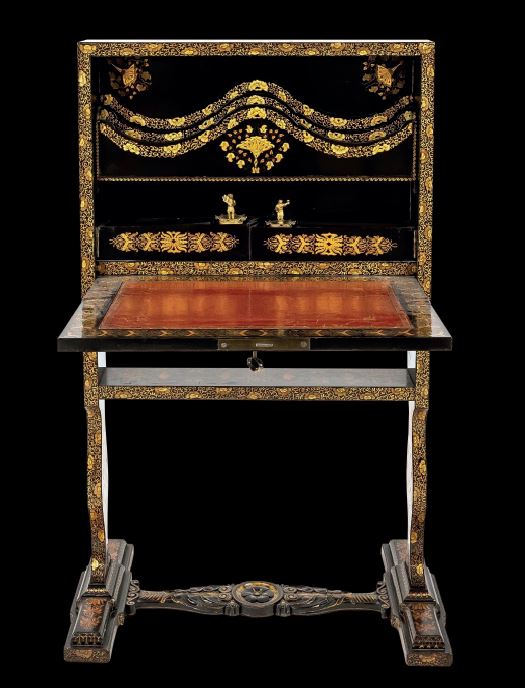 Black and gilt lacquer travelling secretary