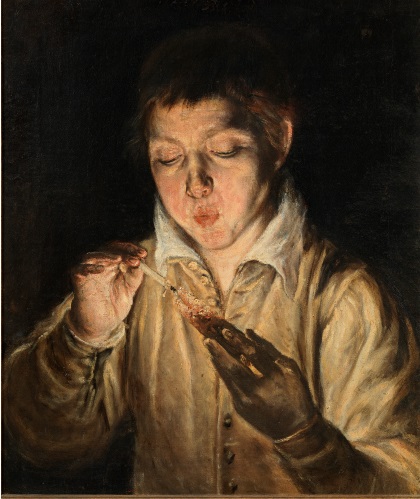 Boy Blowing on an Ember