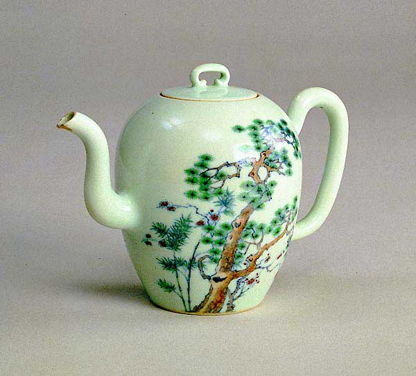 Wine Pot or Teapot Decorated in Doucai Style with the Three Friends of Winter