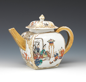 image Teapot painted in famille-rose enamels with domestic scenes